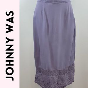 Johnny Was Collection vintage embroidered hem lilac light purple midi skirt